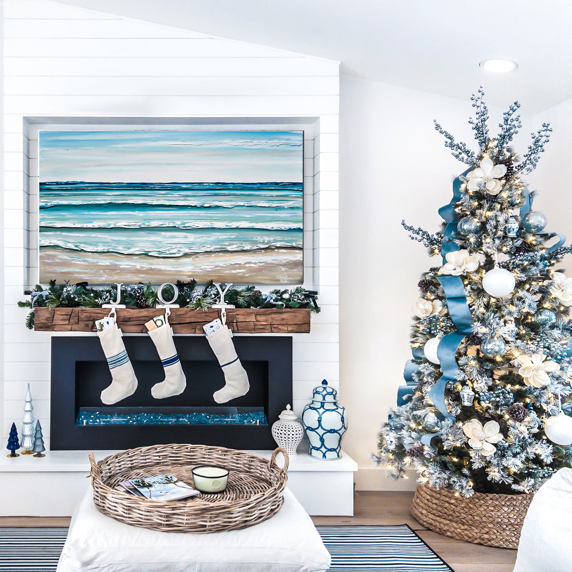 Coastal Farmhouse Christmas Mantel Decorâ Coastal Bleu