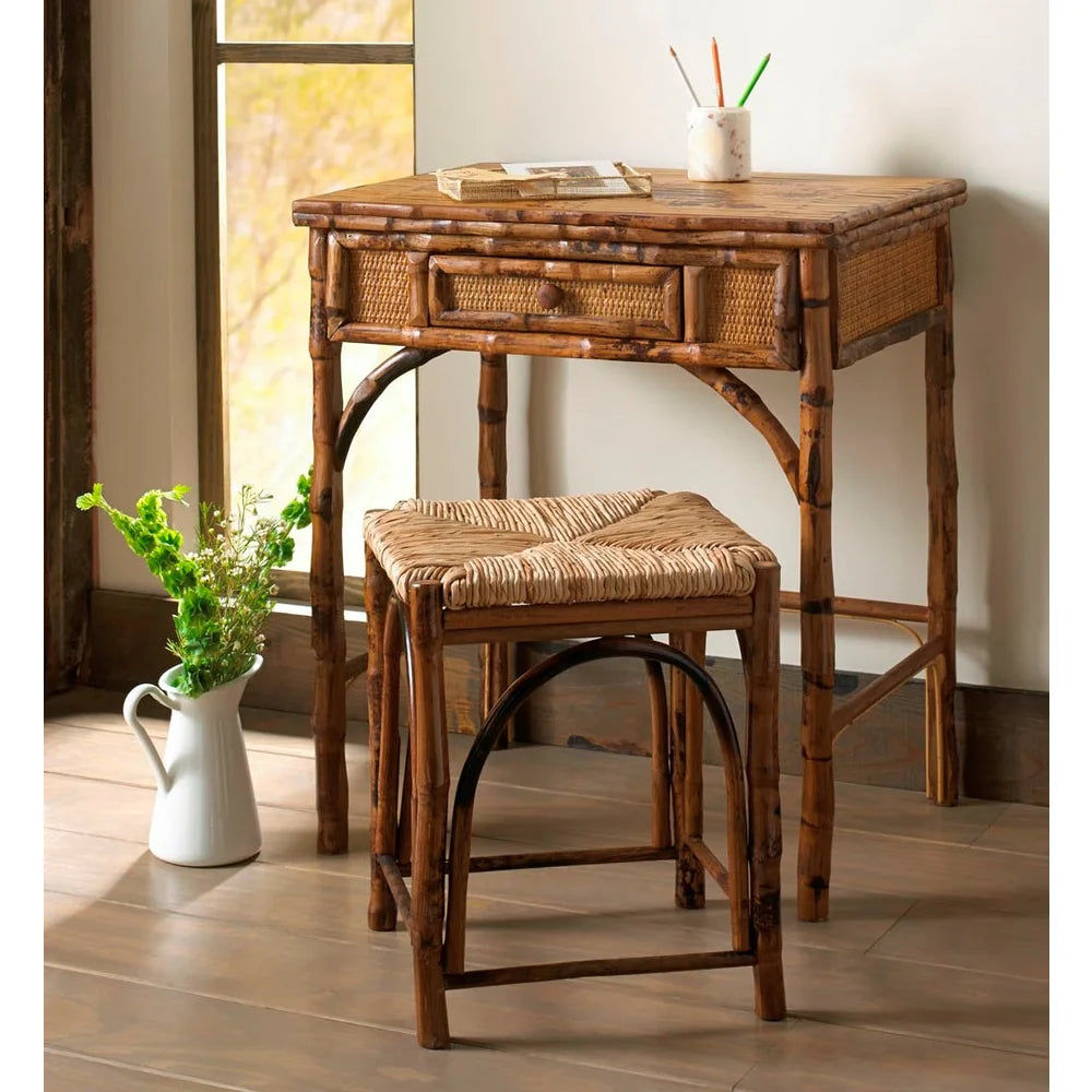 Writing Stool Antique Bamboo Writing Desk & Stool – Coastal Furniture – Coastal Bleu