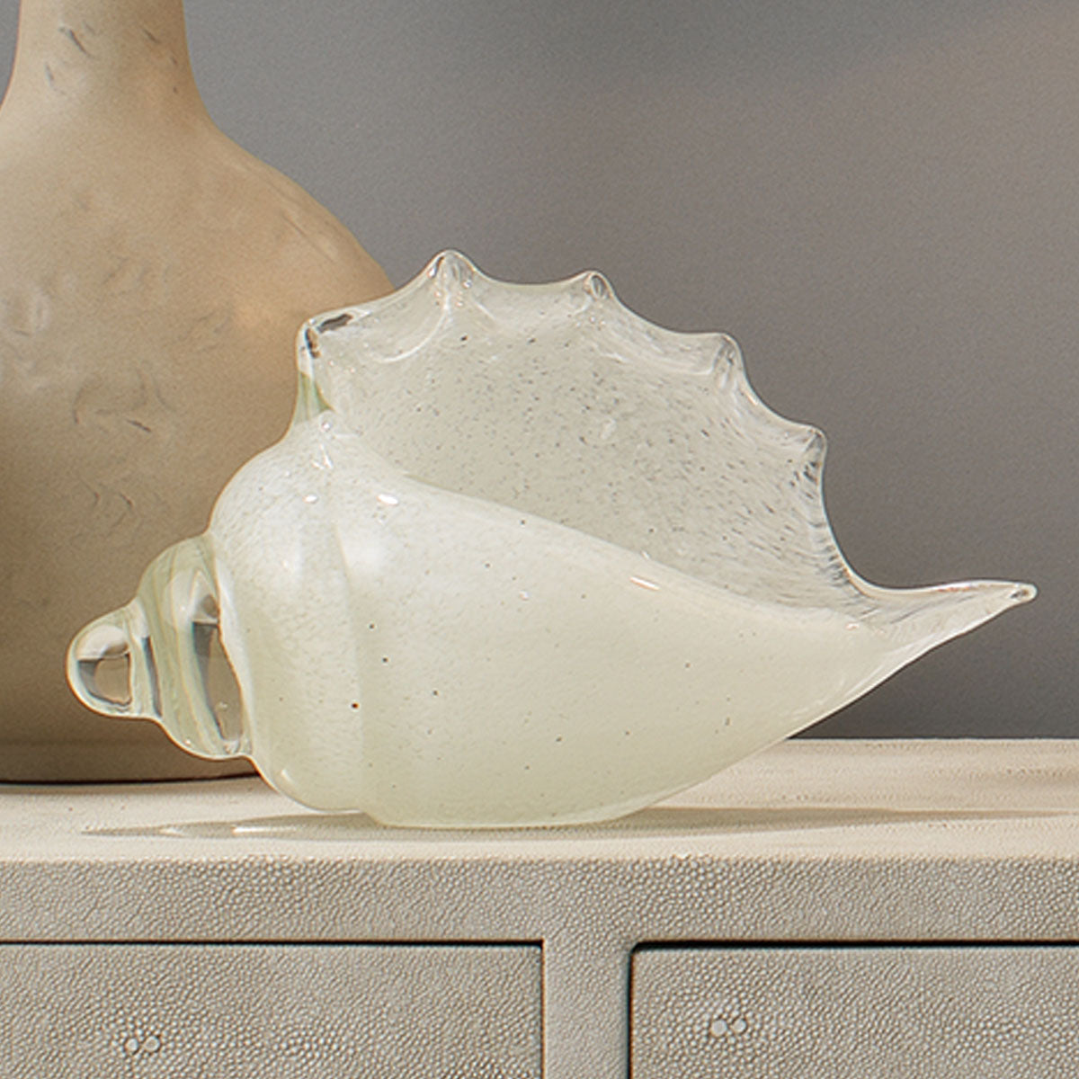 White Triton Hand Blown Glass Shell