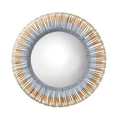 Beaded Round Mirror - Coastal Blue & White