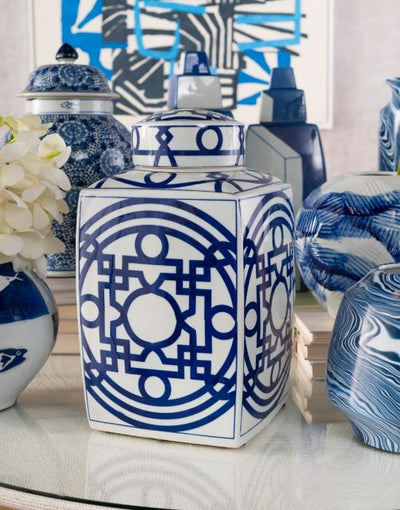 Jasper Square Jar - Blue and White