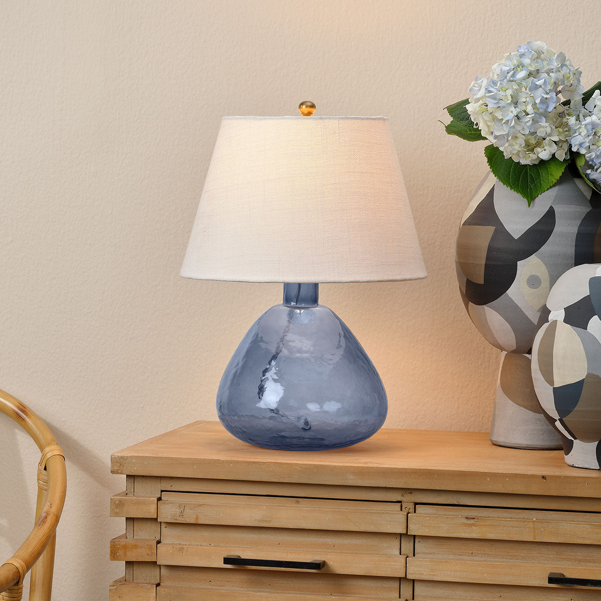 Ocean Blue Glass Demi Table Lamp