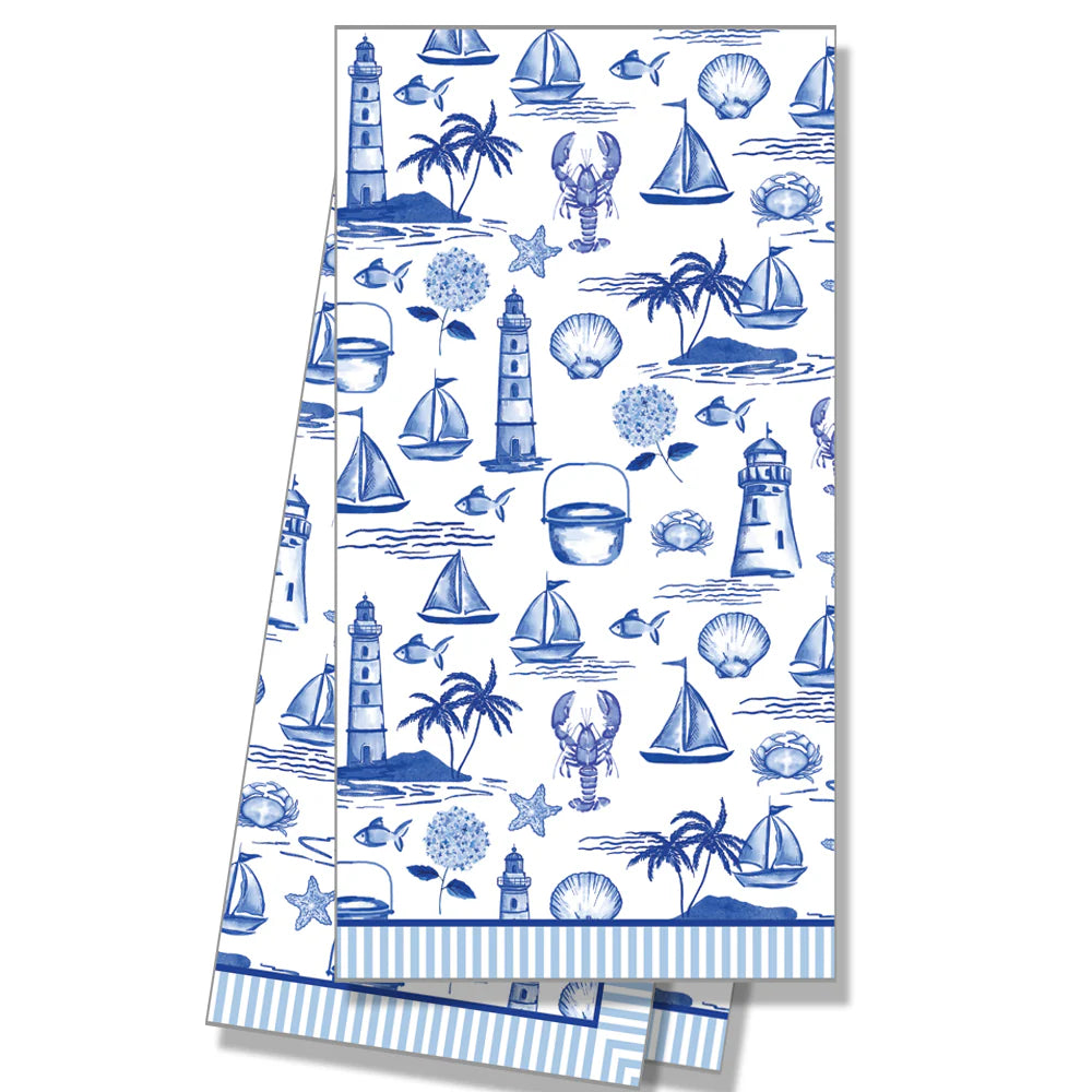 Cotton Tea Towel - Seaside Toile