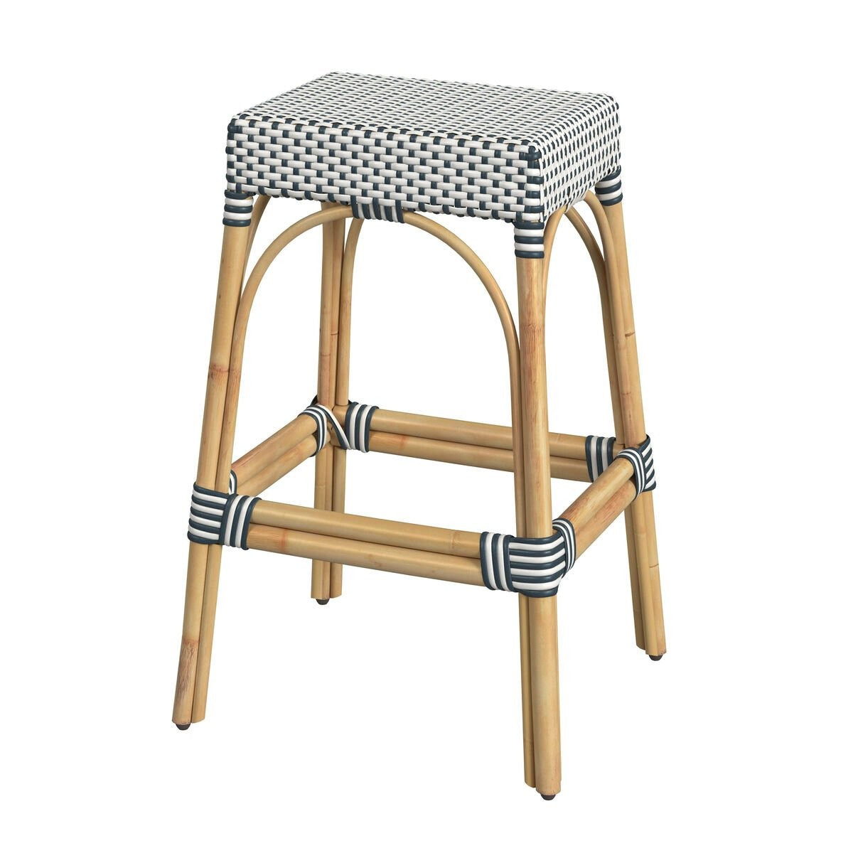 Riviera Rattan Stool - Navy Dot