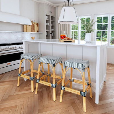 Riviera Rattan Stool - Navy Dot