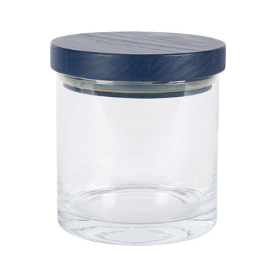 Navy Wood Top Canister, Medium