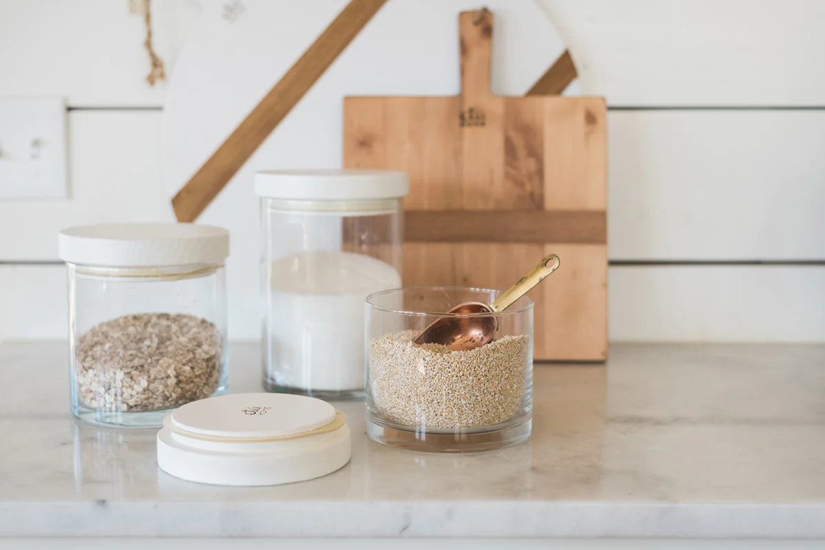 White Wood Top Canisters Set