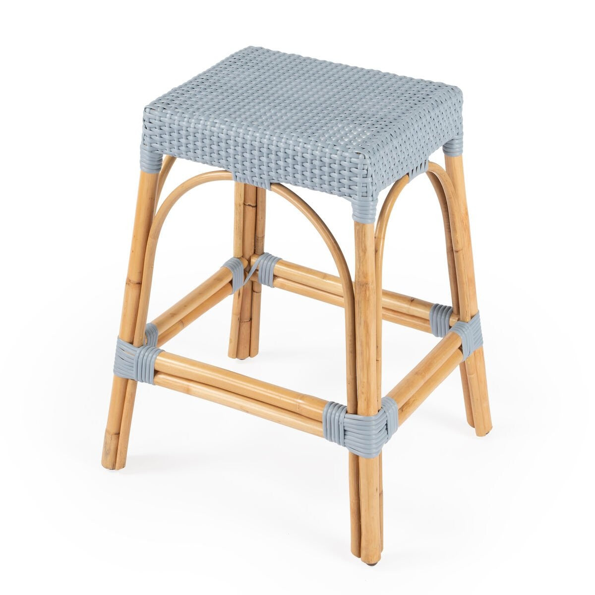 Riviera Rattan Stool - Coastal Blue