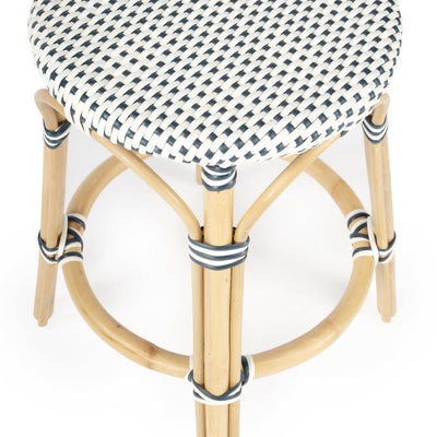 Cote d'Azur Rattan Stool - Navy Dot