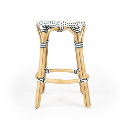 Cote d'Azur Rattan Stool - Navy Dot