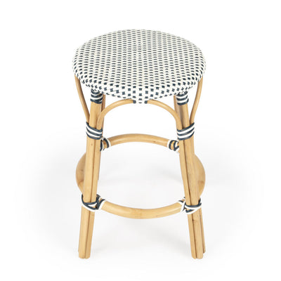 Cote d'Azur Rattan Stool - Navy Dot