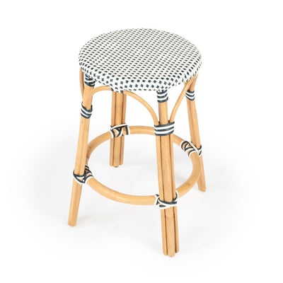 Cote d'Azur Rattan Stool - Navy Dot