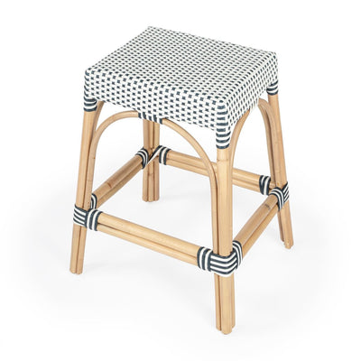 Riviera Rattan Stool - Navy Dot