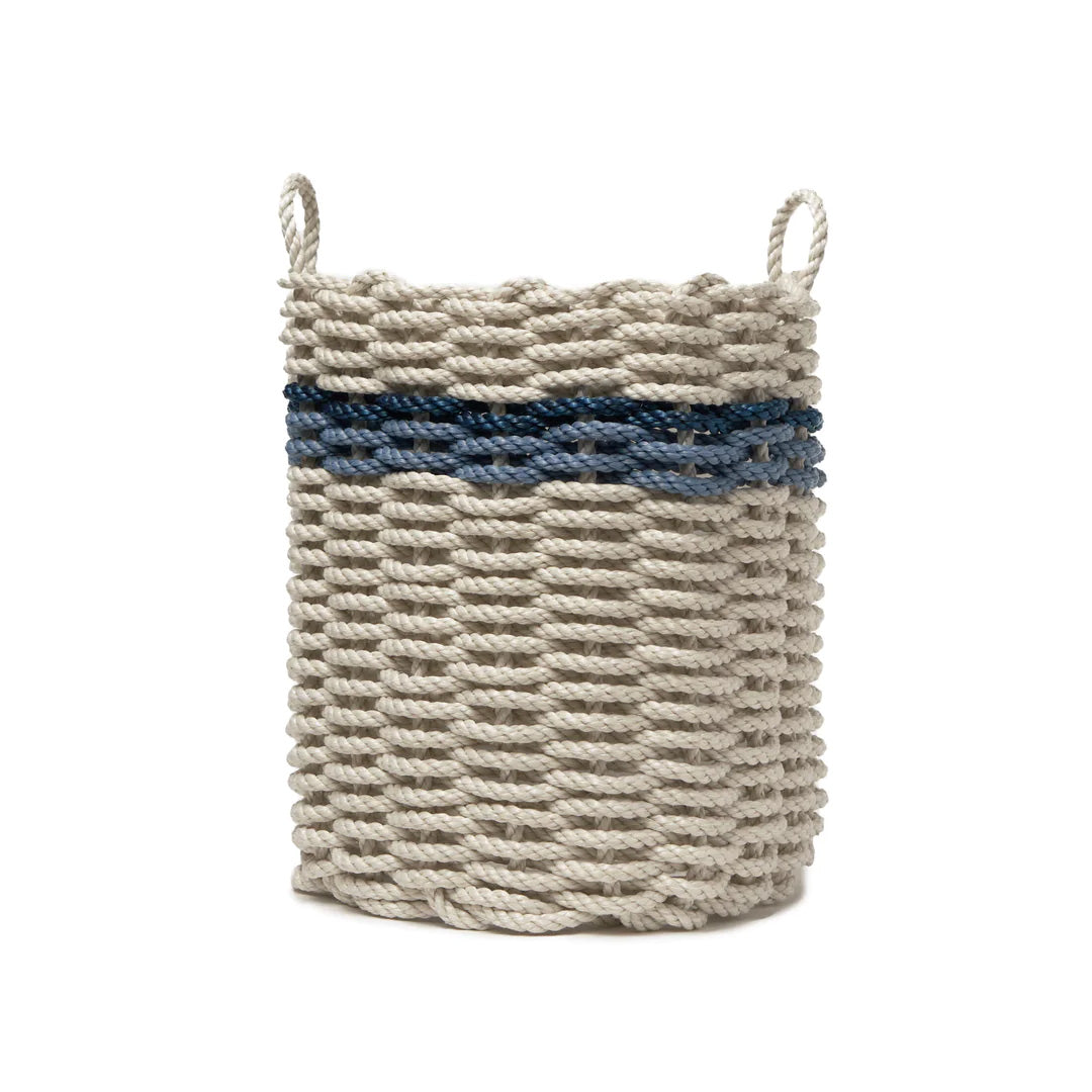 Oyster w/ Glacier Blue & Navy Stripe Rope Basket – Tall