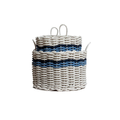 Oyster w/ Glacier Blue & Navy Stripe Rope Basket – Tall