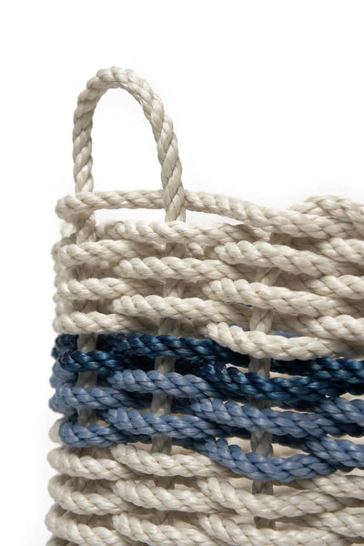 Oyster w/ Glacier Blue & Navy Stripe Rope Basket – Tall