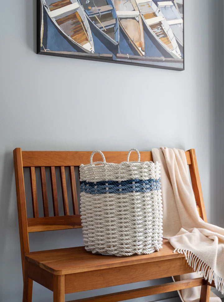 Oyster w/ Glacier Blue & Navy Stripe Rope Basket – Tall