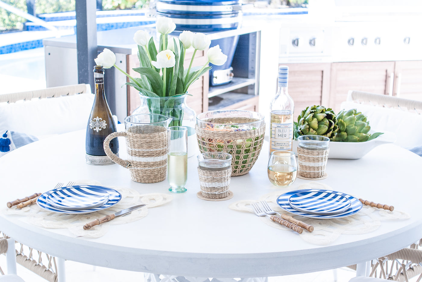 Hamptons Stripe Seagrass Tumbler Glasses