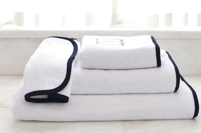 Piped Terry Bath Towel Set - Navy